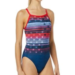 Badeanzug Für Damen TYR Liberty Diamondfit Rot-blau