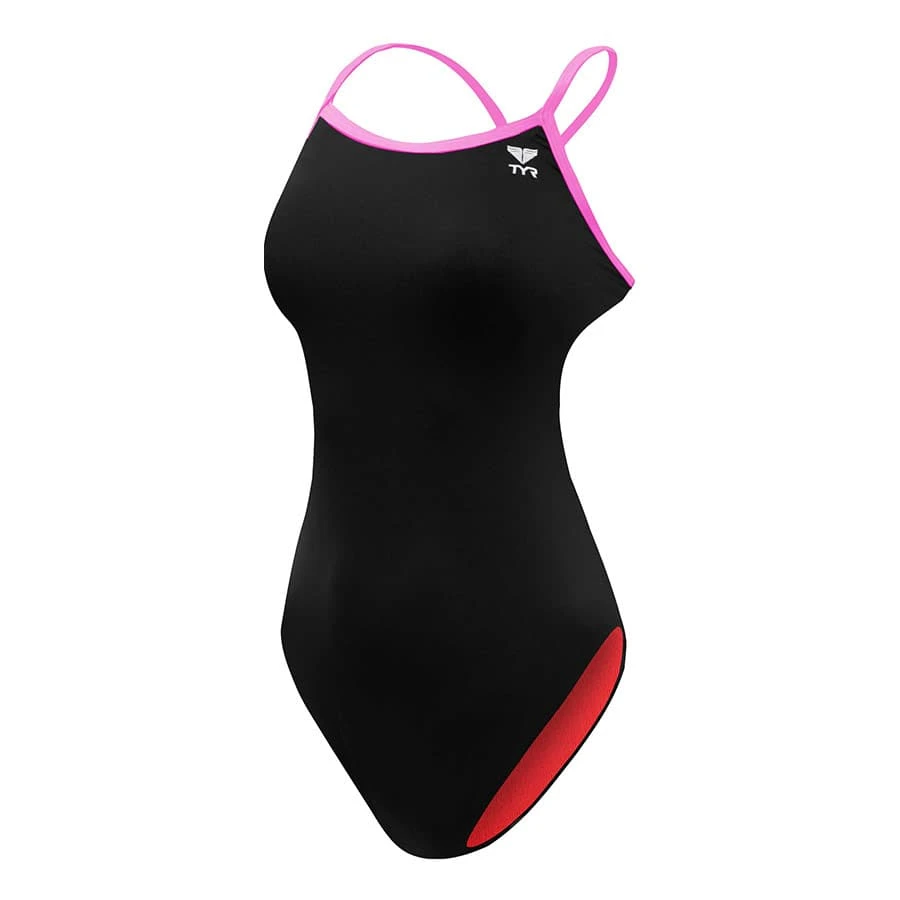 Badeanzug Für Damen TYR Solids Brites Trinityfit Schwarz-rosa 1 Badeanzug Für Damen TYR Solids Brites Trinityfit Schwarz-rosa