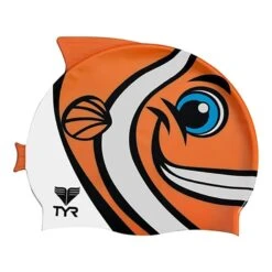 TYR Happy Fish Kinder Schwimmkappe Orange/weiß/schwarz