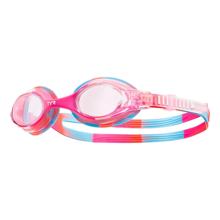 Schwimmbrille TYR Swimple Tie Dye Rosa Blau Orange Mit Transparenten Gläsern Kind 1 Schwimmbrille TYR Swimple Tie Dye Rosa Blau Orange Mit Transparenten Gläsern Kind